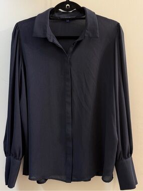 Next Navy Blue Chiffon Puff Sleeve Blouse UK 14